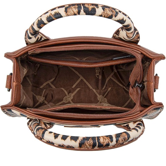 Wrangler Mini Tote Leopard Print Western Crossbody Purse 7.9"L X 3.5"W X 6.2"H - Picture 3 of 5